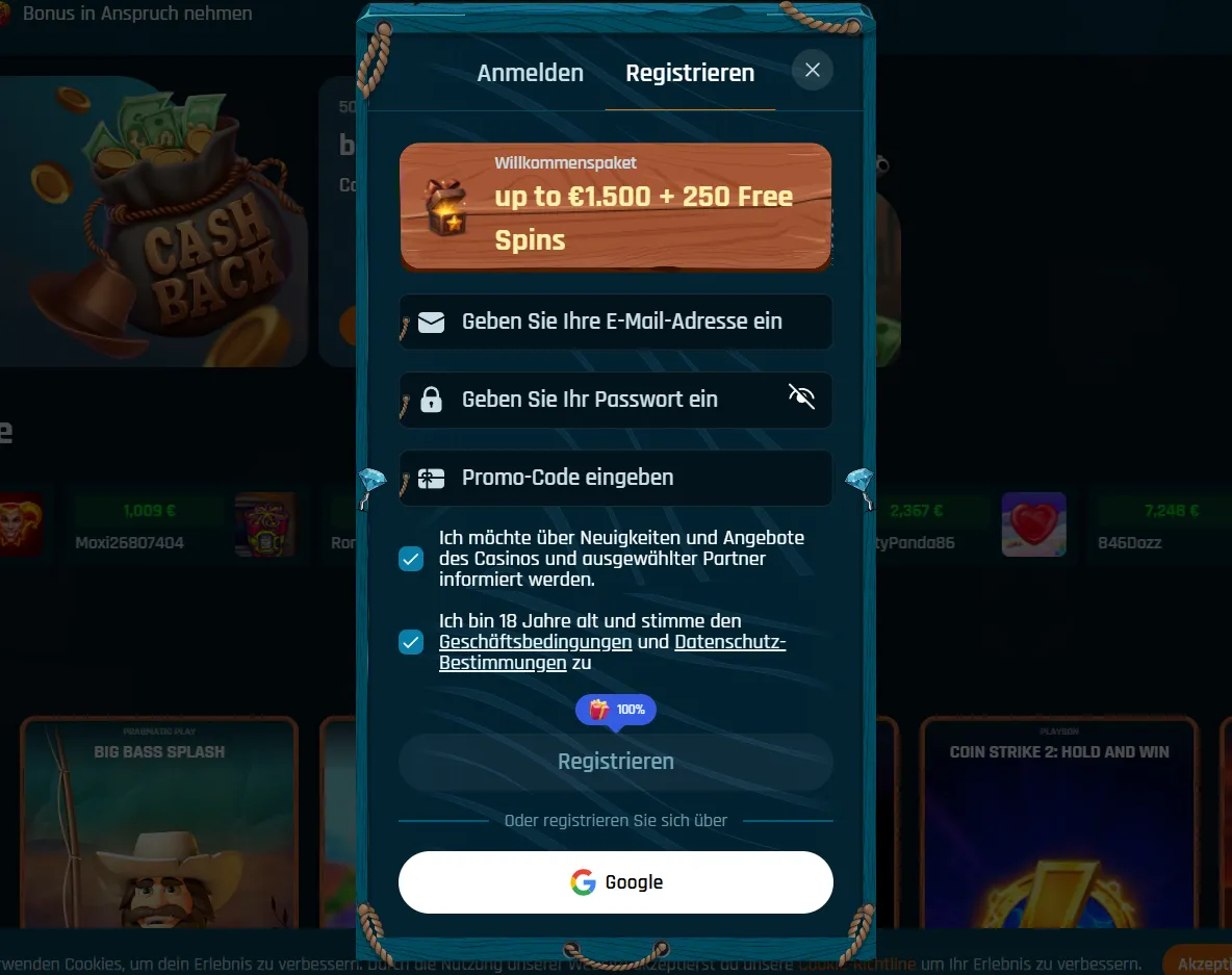 Jetzt bei Ringospin Casino registrieren und Konto erstellen